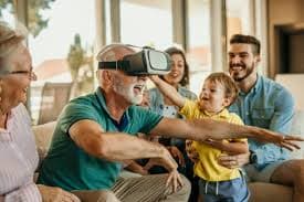 Family experiencing an XR moment together in a living room.